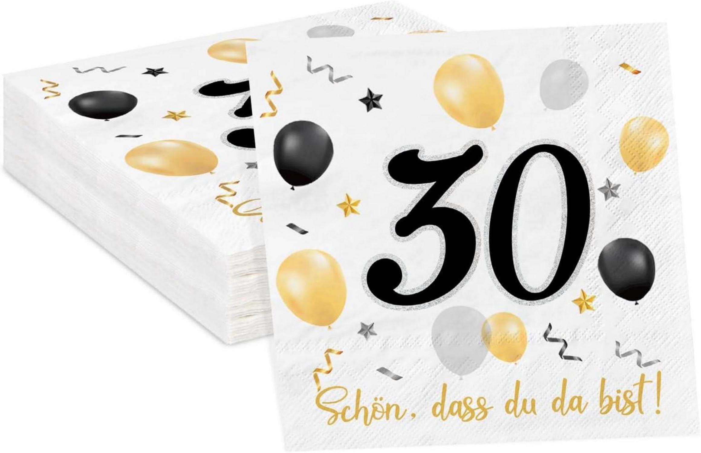 Servietten 30. Geburtstag Schwarz-Gold 30 Stück 3-lagig 33x33cm