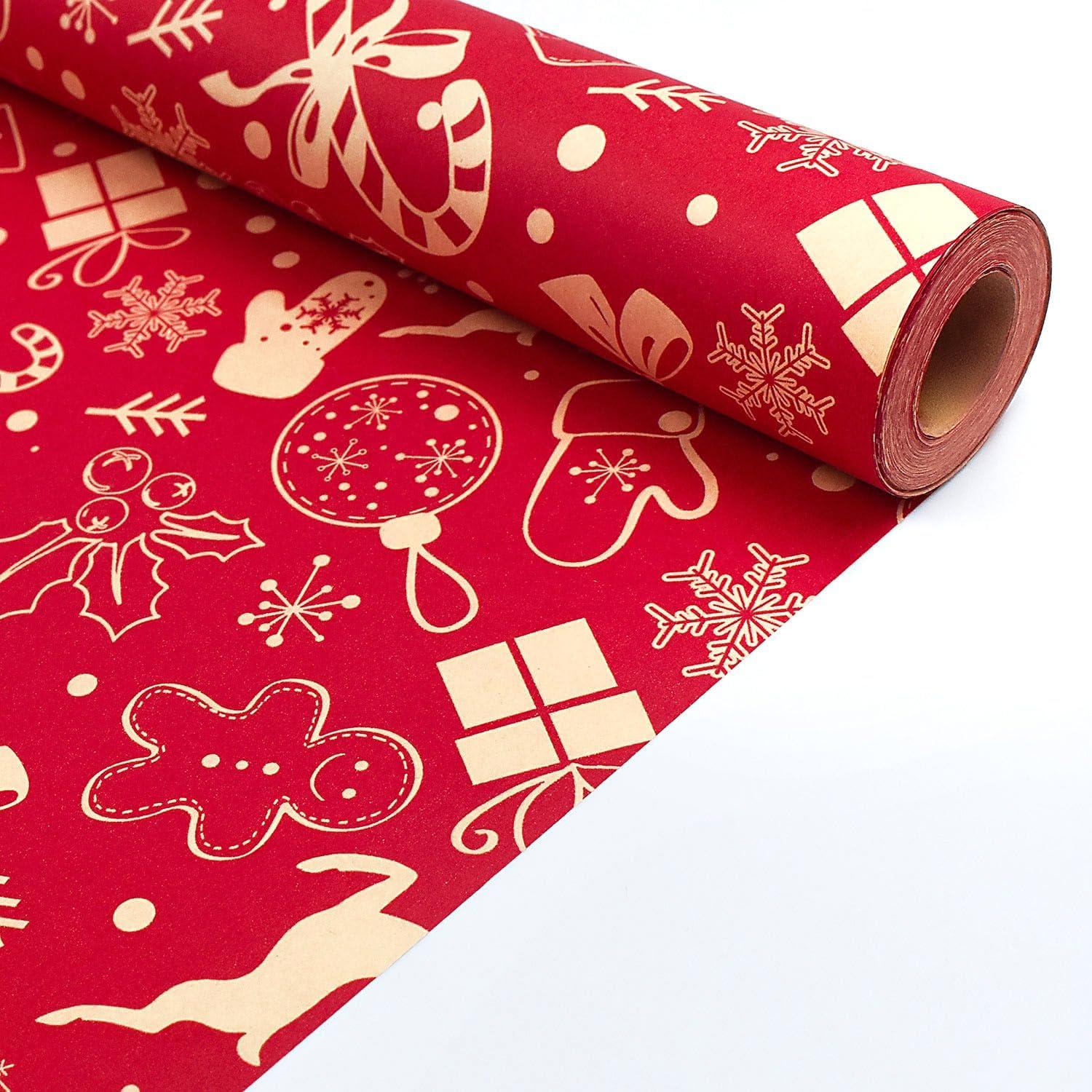 Weihnachtsgeschenkpapierrolle 43 cm x 15 m recycelbar Kraftpapier rot