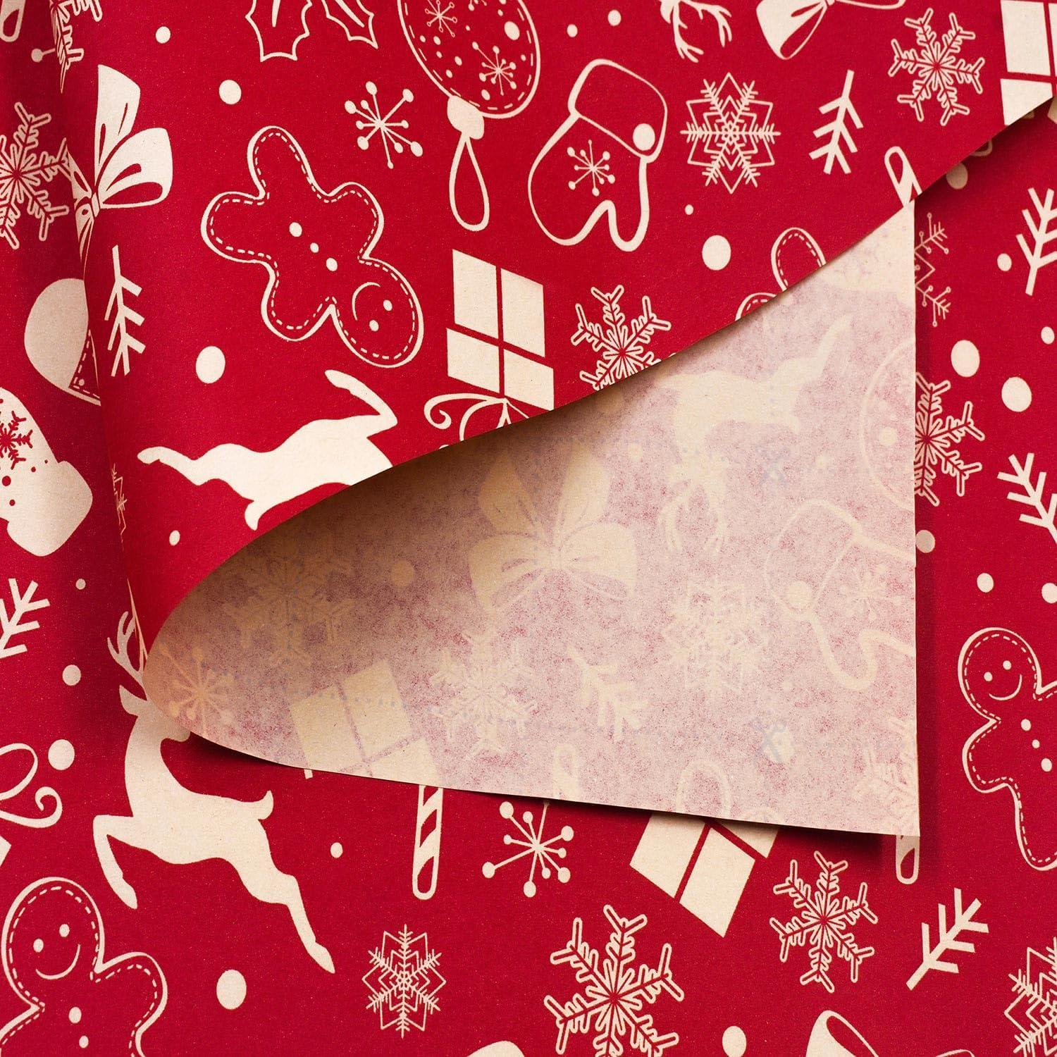 Weihnachtsgeschenkpapierrolle 43 cm x 15 m recycelbar Kraftpapier rot