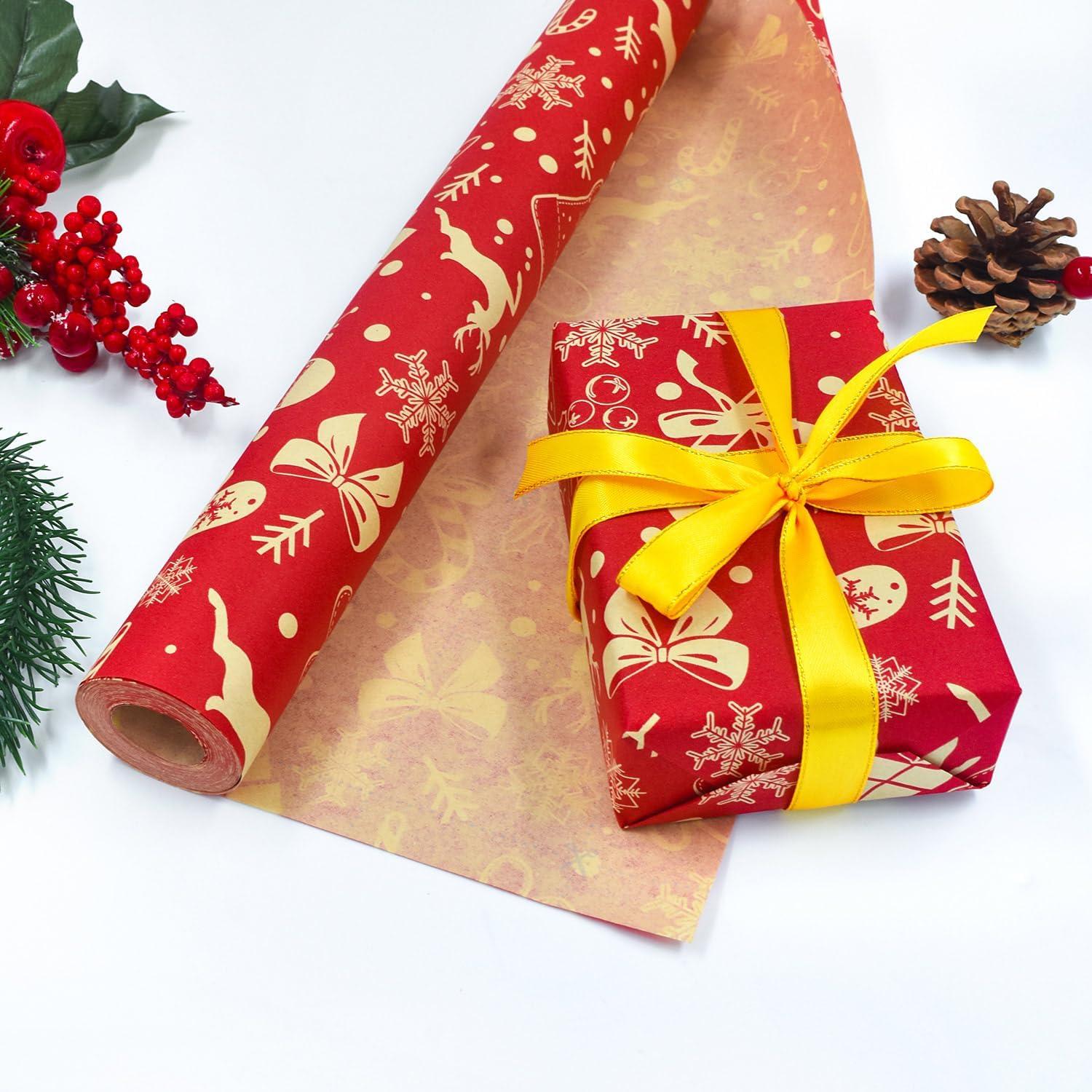 43 cm x 15 m Weihnachtsgeschenkpapierrolle - Recycelbares rotes Kraftpapier
