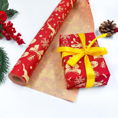43 cm x 15 m Weihnachtsgeschenkpapierrolle - Recycelbares rotes Kraftpapier