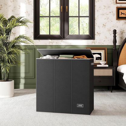 Wäschekorb 160L mit 3 Fächern, Deckel und Netzbeutel - Schwarz