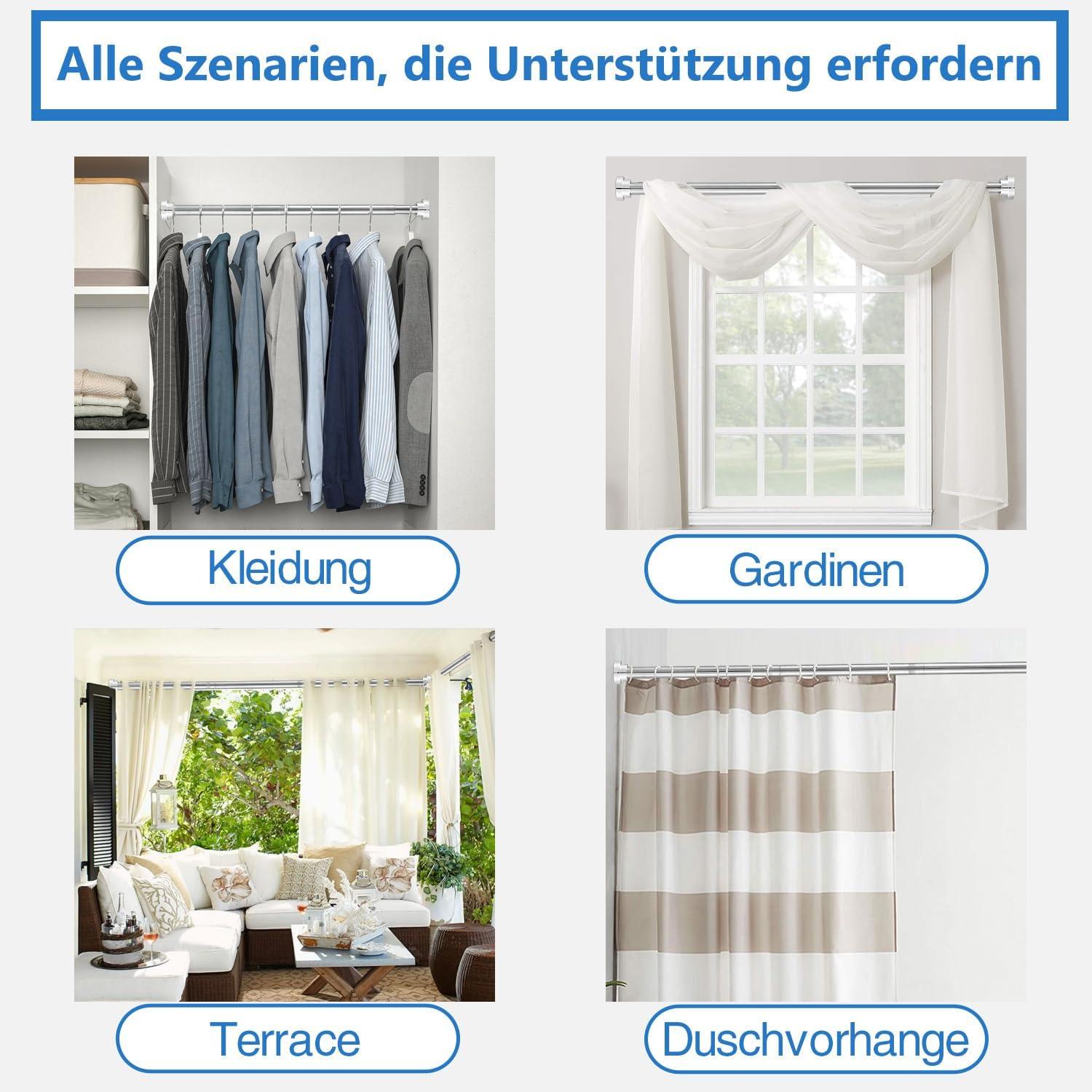 Teleskop Duschvorhangstange ausziehbarer Gardinenstange 75-134CM Silber