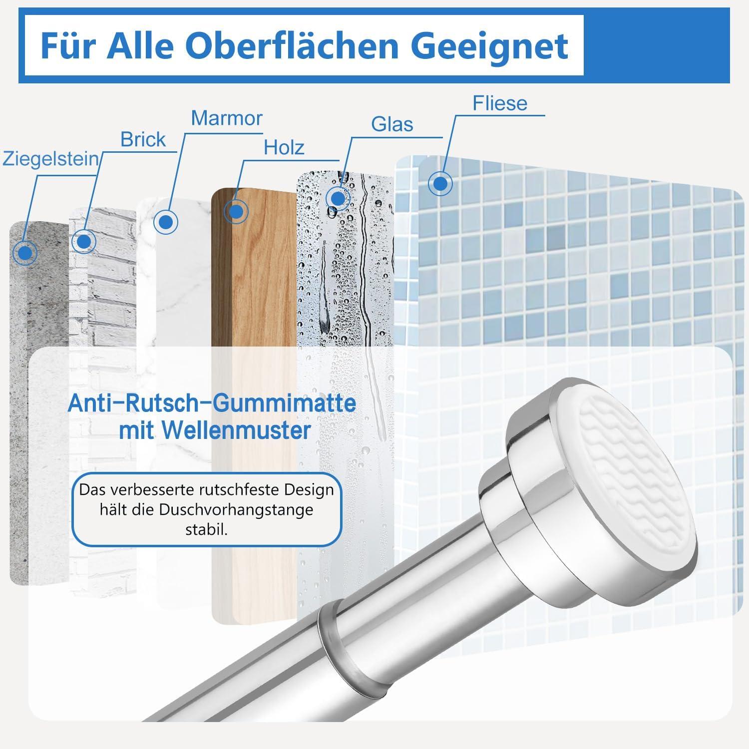Teleskop Gardinenstange Duschvorhangstange ohne Bohren Silber 75-214cm