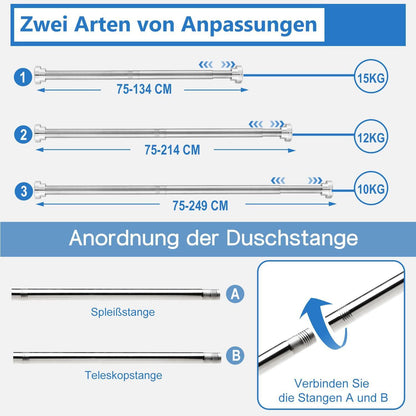 Teleskopstange Silber 75-249cm Edelstahl Duschvorhangstange
