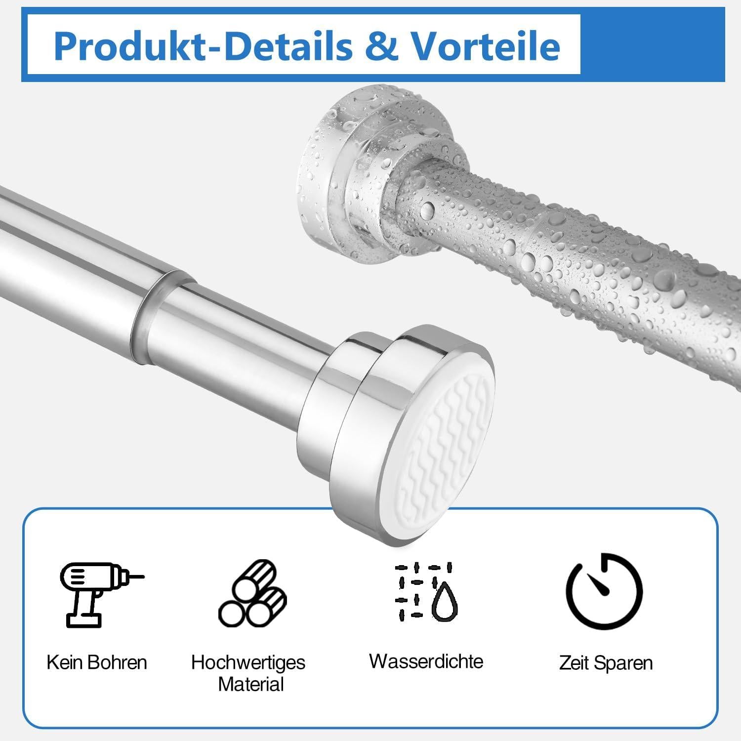 Duschvorhangstange Edelstahl Teleskop 75-249CM Ø25mm verstellbar