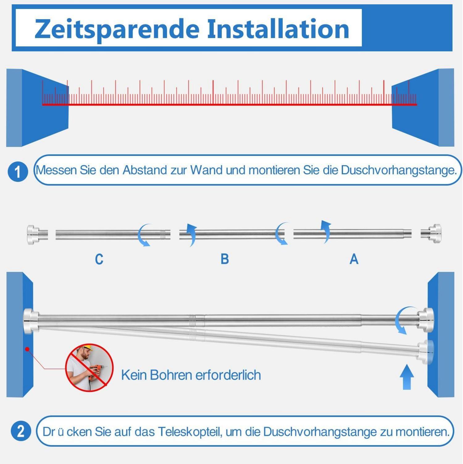 Teleskopstange Edelstahl 75-249CM Duschstange Ohne Bohren Ø25mm