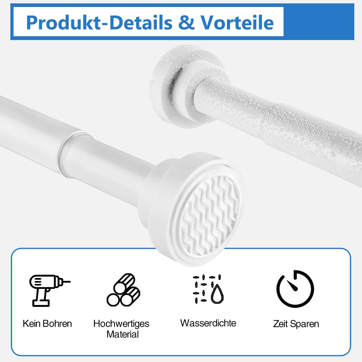 Verstellbare Teleskop Duschvorhangstange Weiß 75-134CM
