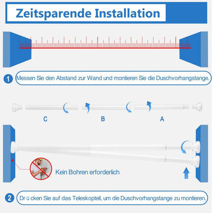 Verstellbare Teleskop Duschvorhangstange Weiß 75-134CM