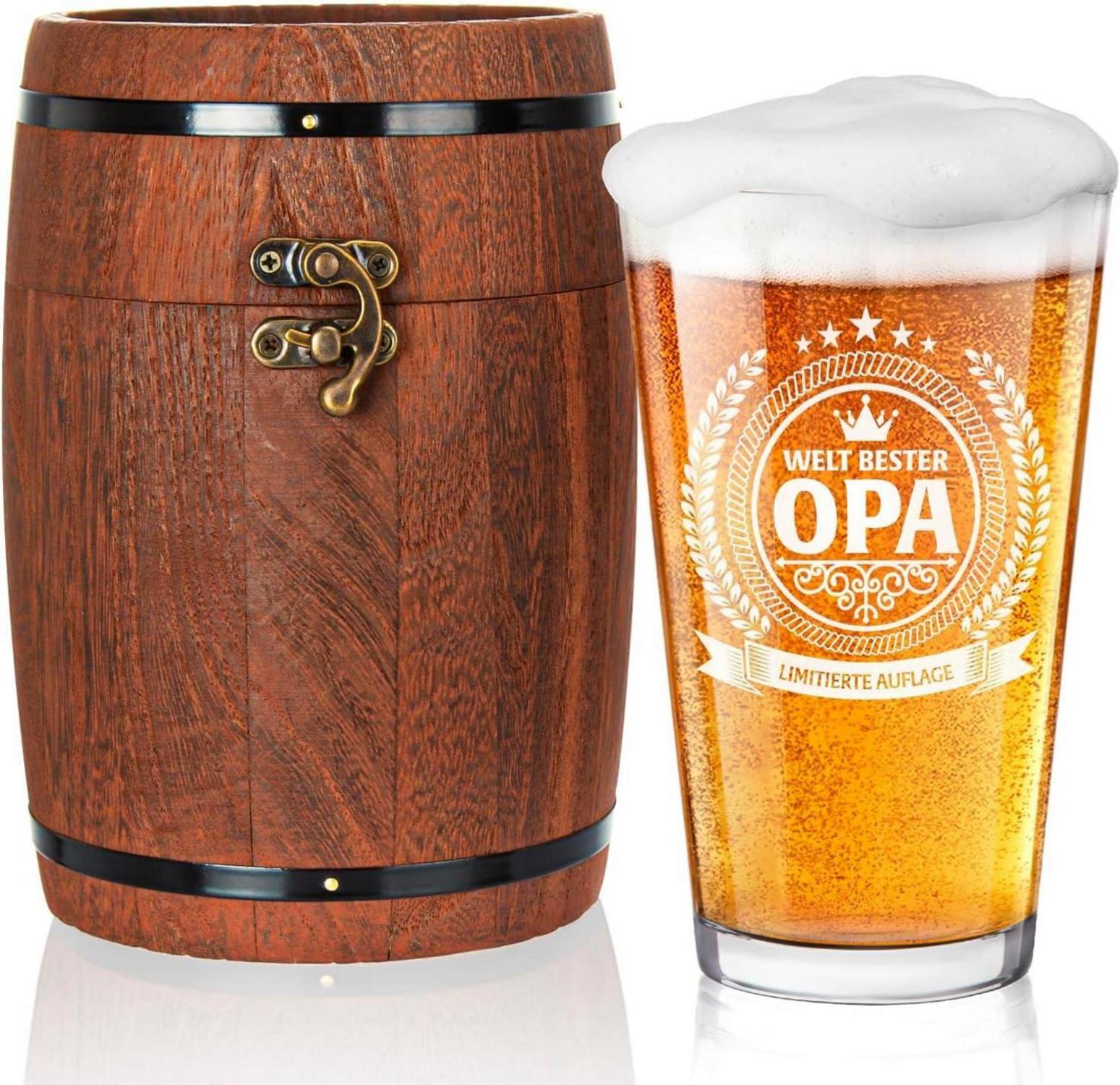 Opa-Bierglas in Fassbox mit bleifreiem Kristallglas - 480 ml