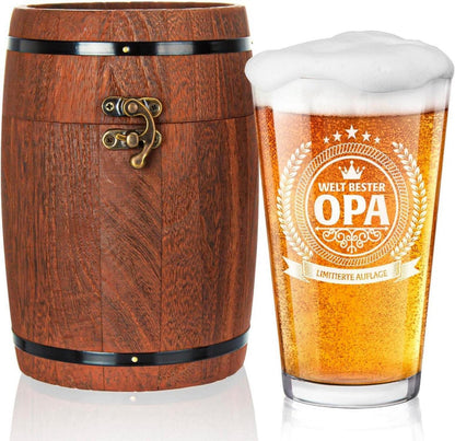 Opa-Bierglas in Fassbox mit bleifreiem Kristallglas - 480 ml