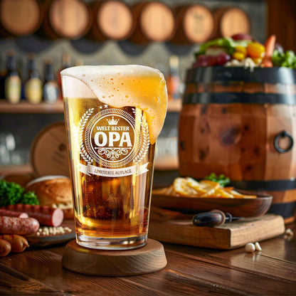 Opa-Geschenk: Opa-Bierglas in eleganter Fassbox 480 ml