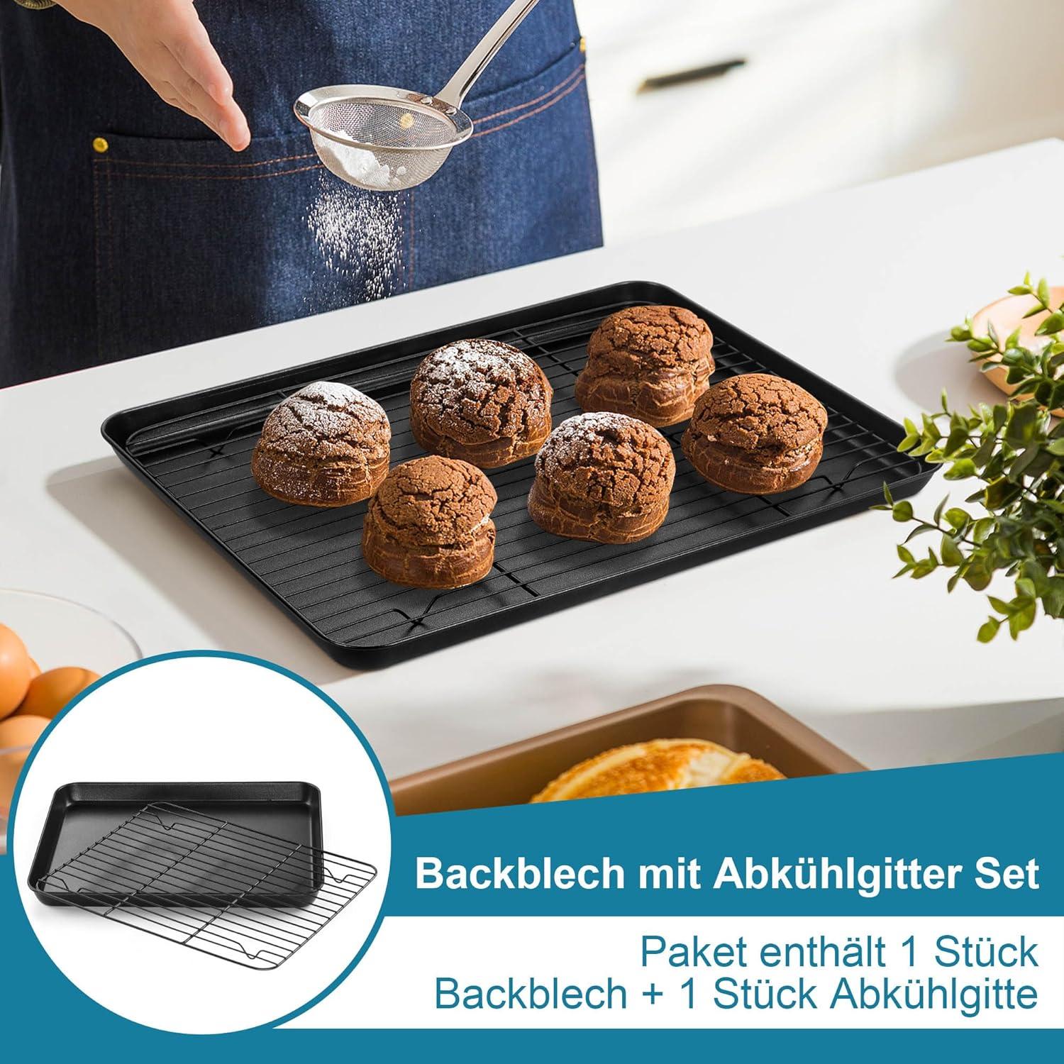 Homikit Backblech mit Abkühlgitter Karbonstahl 31,6x24,5x2,5cm