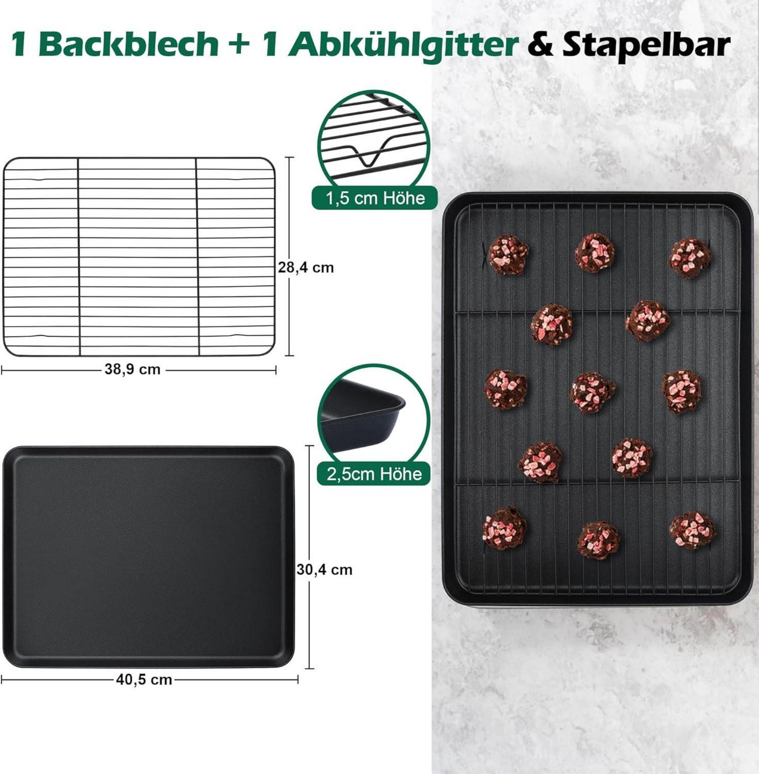 Homikit Backblech mit Abkühlgitter Rechteckig Karbonstahl