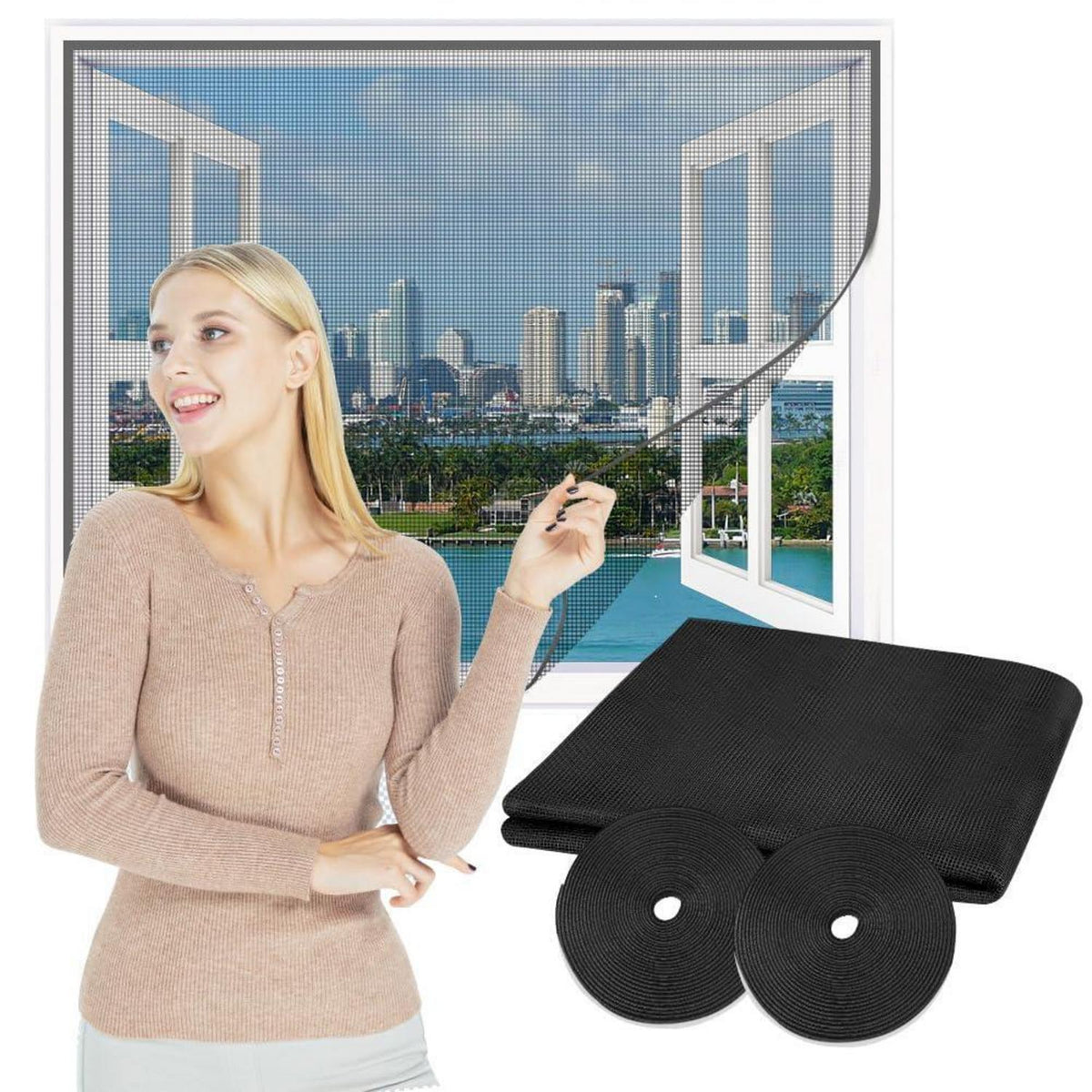 Fliegengitter Fenster 250x120cm, Schneidbar & Klettverschluss