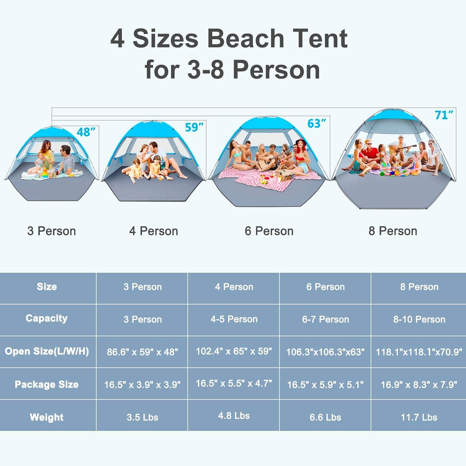 Gorich Strandzelt 3 Personen UPF 50+ UV-Schutz Himmelblau