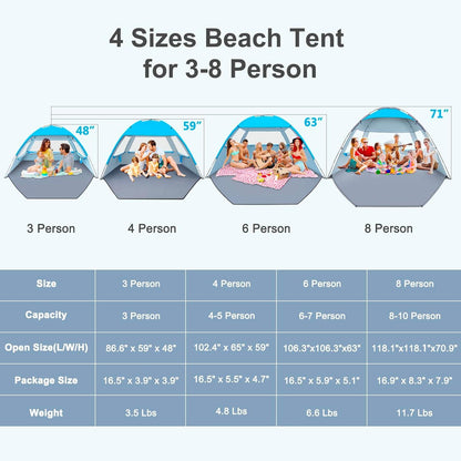 Gorich Strandzelt 3 Personen UPF 50+ UV-Schutz Himmelblau