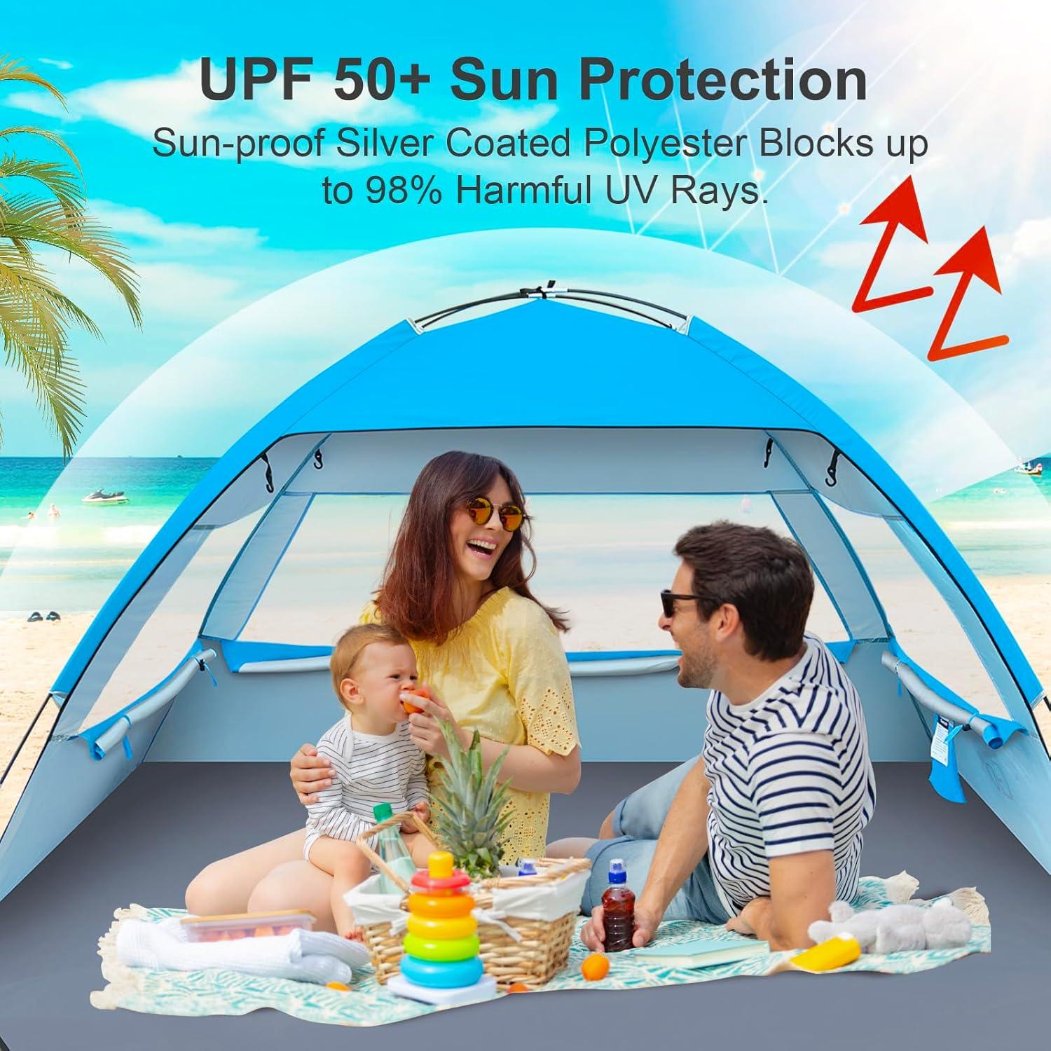 Strandzelt 3 Personen UPF 50+ UV-Schutz leicht aufzustellen