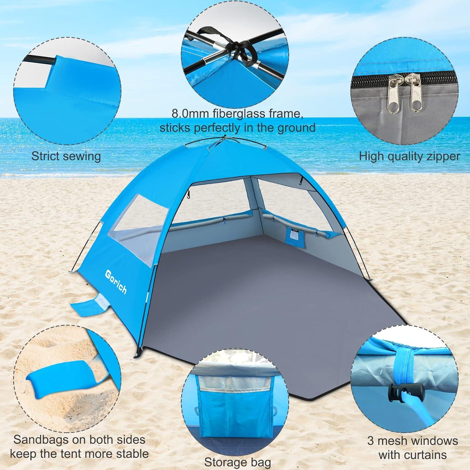 Gorich Strandzelt für 3 Personen mit UPF 50+ UV-Schutz & Belüftung