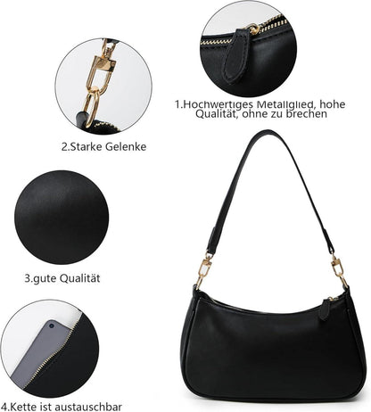 Kleine Schwarze Damen Handtasche aus PU-Leder mit abnehmbaren Schultergurten
