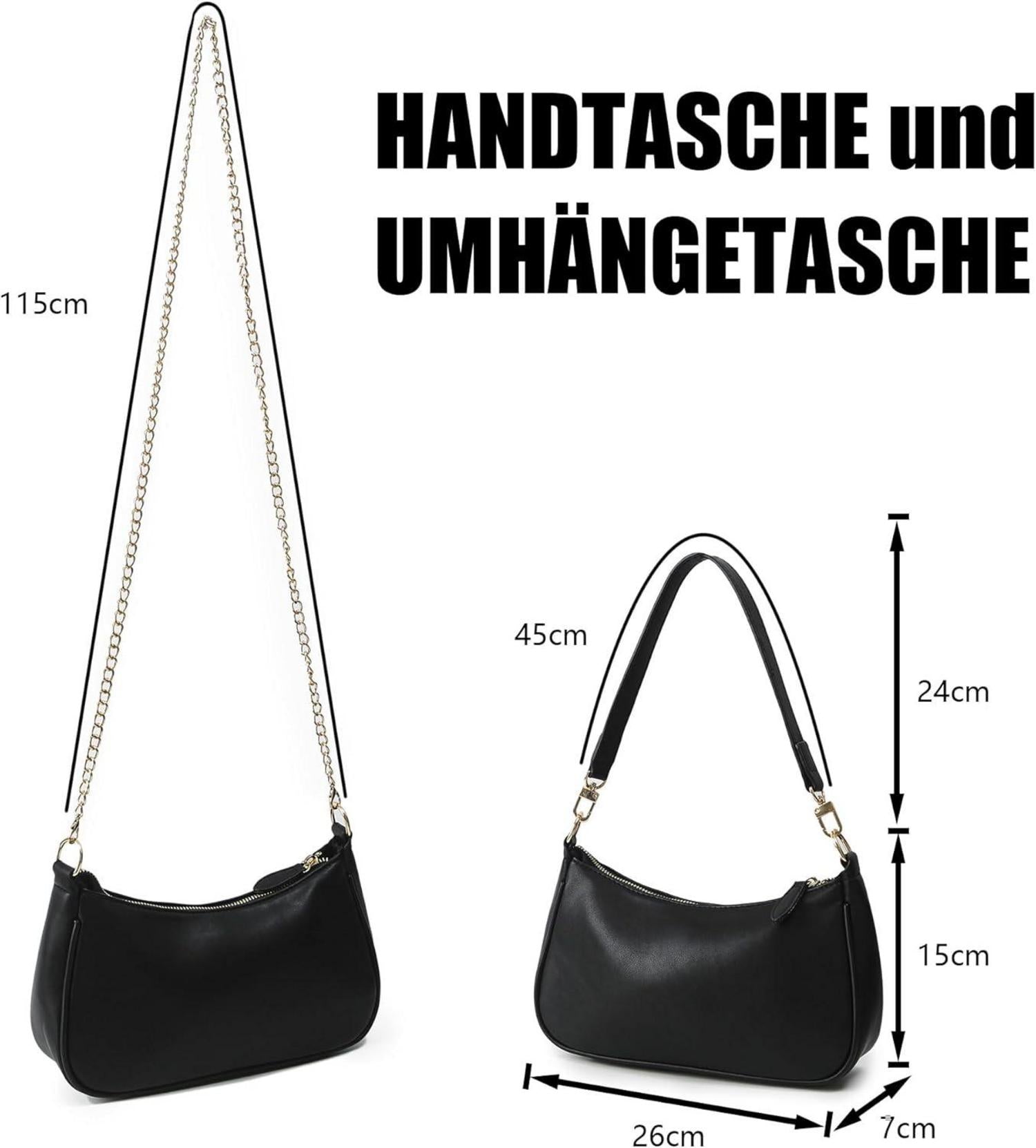 Schwarze Damen Handtasche Klein PU-Leder Crossbody Schultertasche