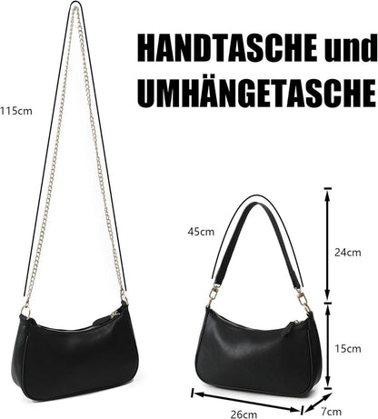 Schwarze Damen Handtasche Klein PU-Leder Crossbody Schultertasche