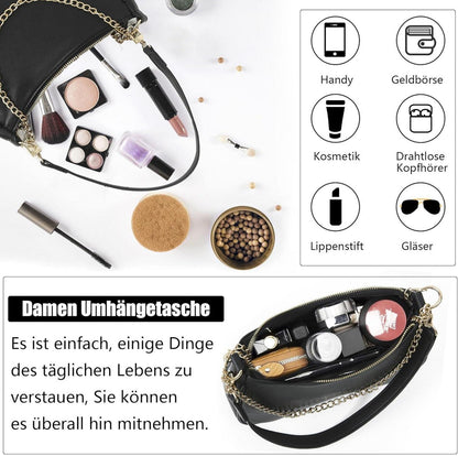 Kleine Damen Handtasche Schwarz PU Leder Crossbody Schultertasche