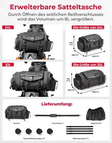 Motorrad Tasche 32L wasserdicht erweiterbar Satteltasche