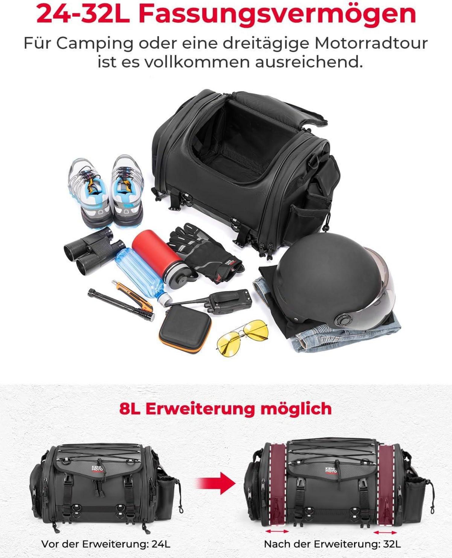Motorrad Hecktasche wasserdicht erweiterbar 32L mit Regenhülle