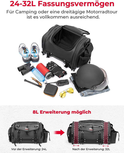 Motorrad Hecktasche wasserdicht erweiterbar 32L mit Regenhülle