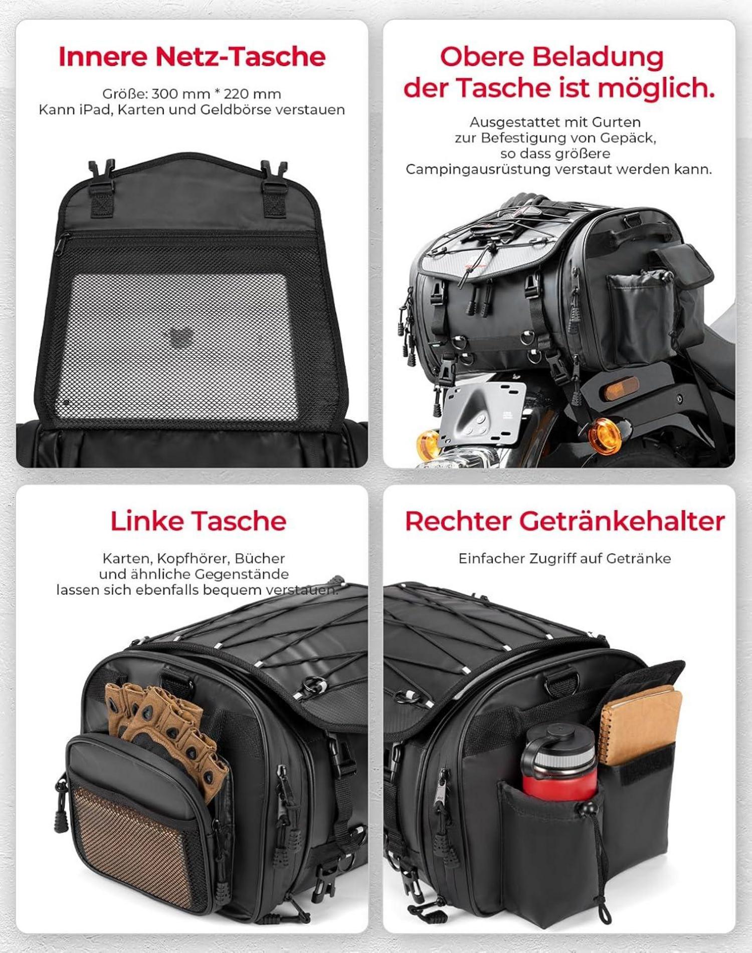 Motorrad Hecktasche 32L wasserdicht erweiterbar schwarz inkl. Regenschutz