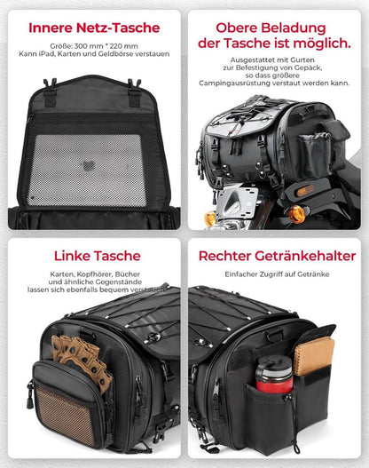 Motorrad Hecktasche 32L wasserdicht erweiterbar schwarz inkl. Regenschutz