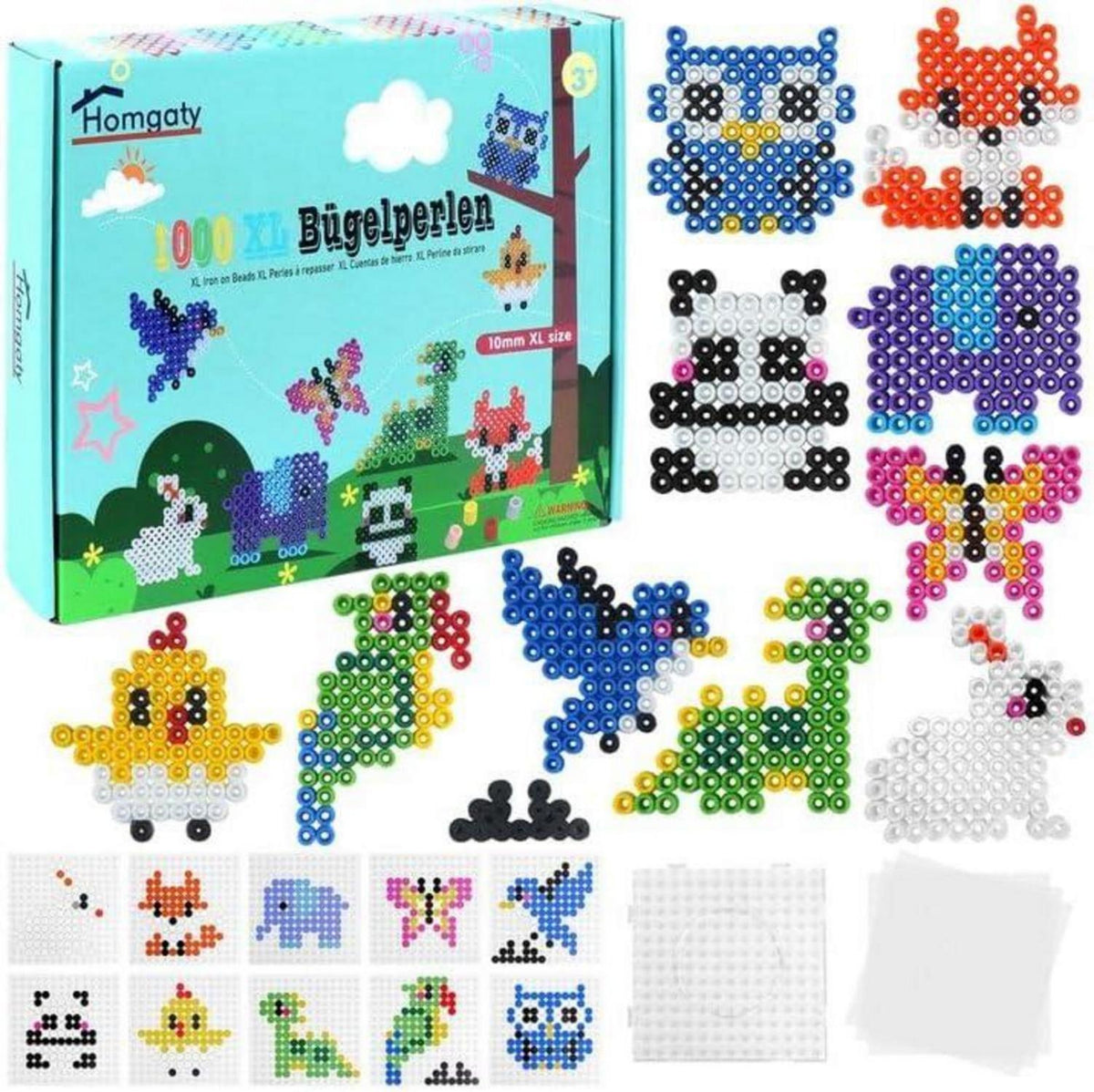 Bügelperlen Set XL mit Tieren Muster, 1000 Stück, kreatives Bastelset