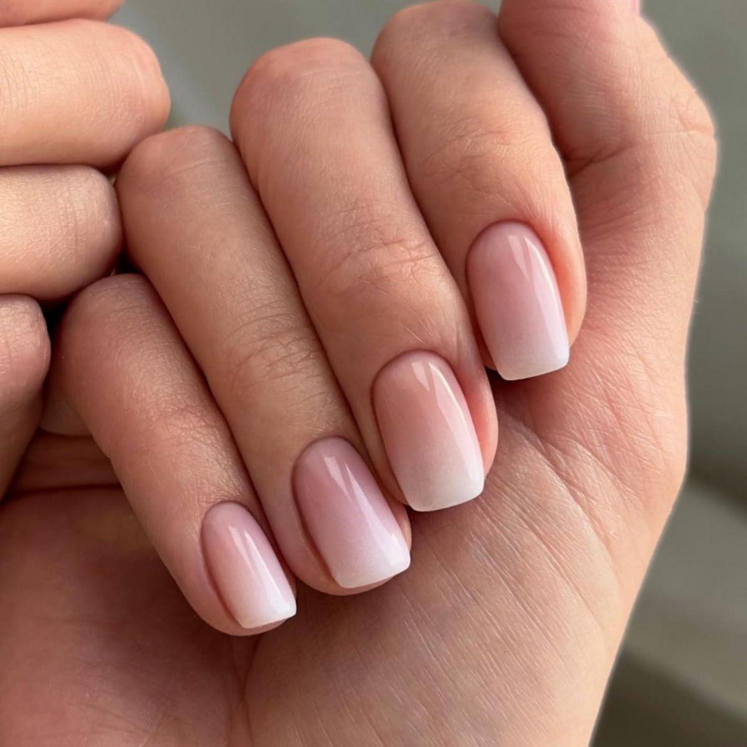 24 Stück Gradient Nägel Aufkleben Beige Eckig Glossy Mittel