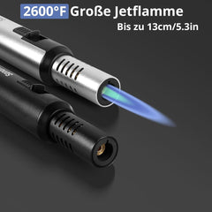 Stabfeuerzeug Jetflame Gas Nachfüllbar Metall Schwarz Silber