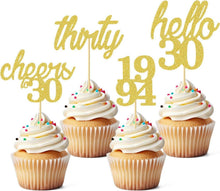 24 Stück Glitzer 30. Geburtstag Cupcake Topper Gold Glitzerung