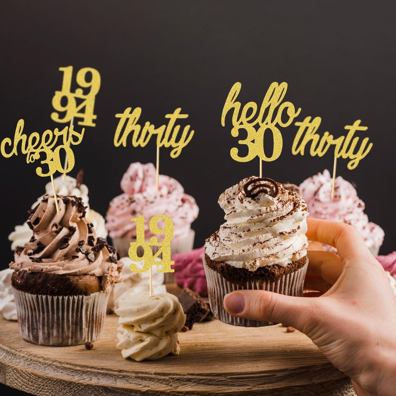 24 Stück Glitzer 30. Geburtstag Cupcake Topper Gold Glitzerung