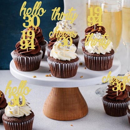 24 Stück Glitzer 30 Geburtstag Cupcake Topper Cake Topper Tortendeko Gold