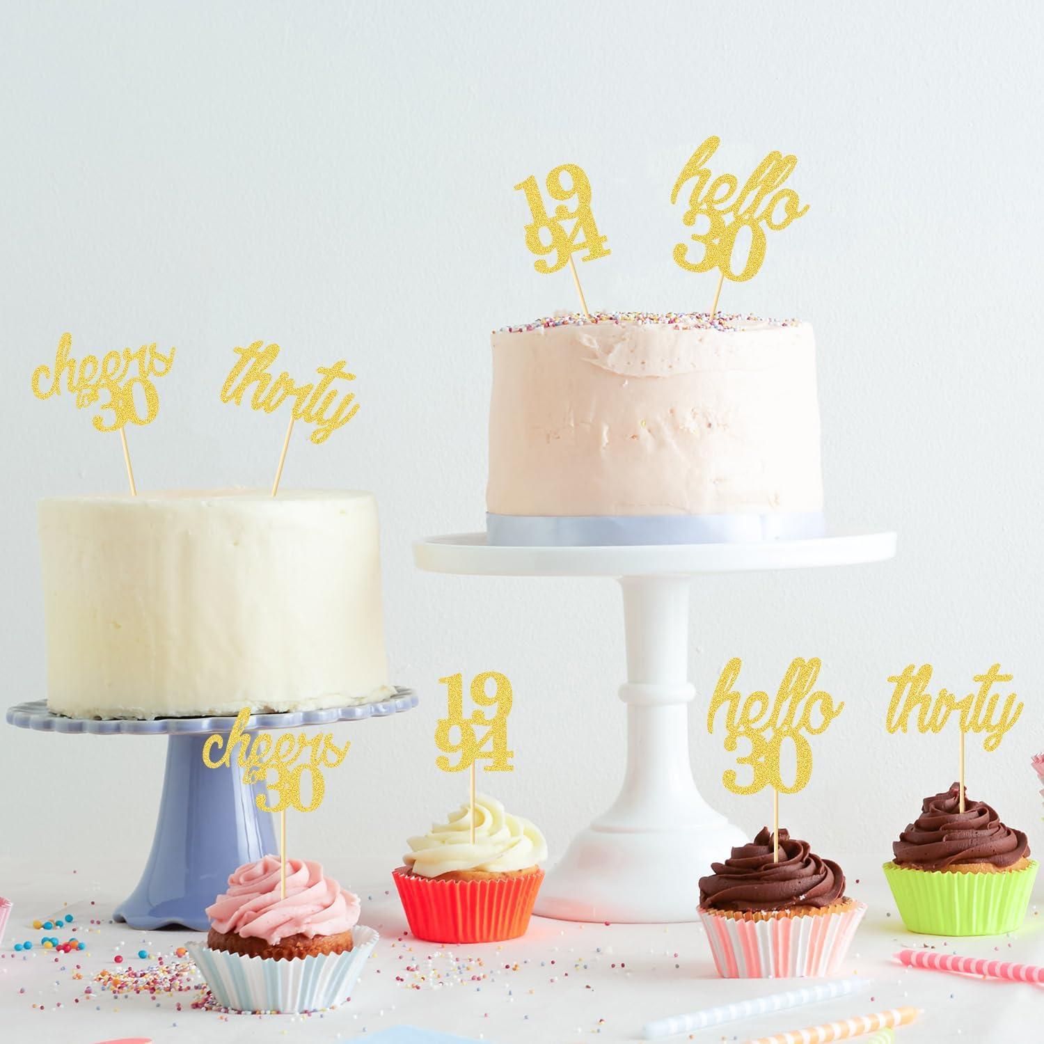 24 Stück Glitzer Cupcake Topper 30. Geburtstag Dekoration Gold