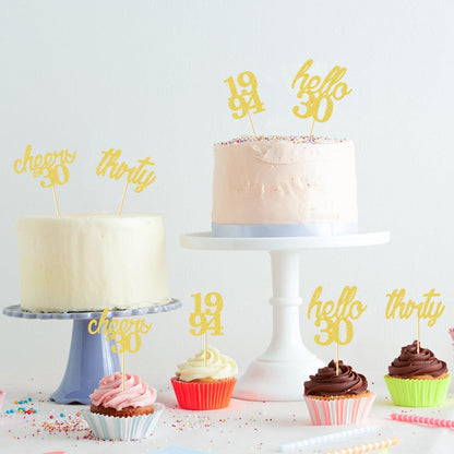 24 Stück Glitzer Cupcake Topper 30. Geburtstag Dekoration Gold