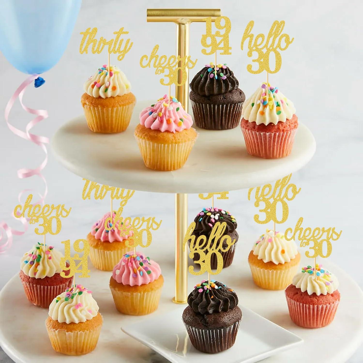 24 Stück Glitzer 30 Geburtstag Cupcake Topper Cake Topper Tortendeko Gold