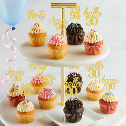 24 Stück Glitzer 30 Geburtstag Cupcake Topper Cake Topper Tortendeko Gold
