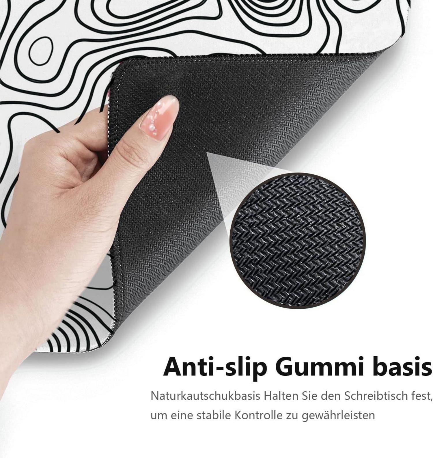 XXL Gaming Mauspad 900x400mm Weiße Höhenlinien Vernähte Kanten Anti-Rutsch