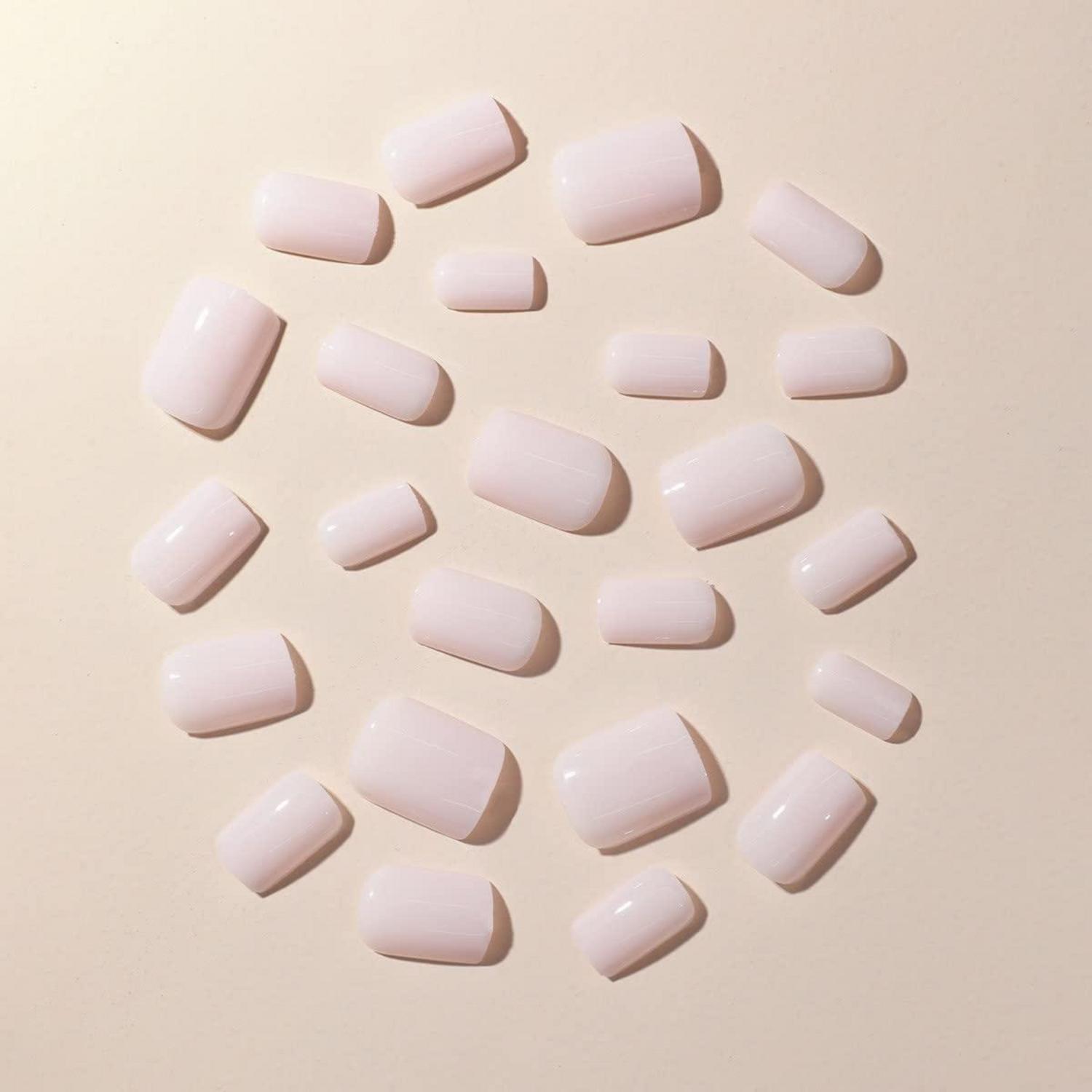 24 Stück Milchig Kurz Eckig Kunstnägel Press on Nails Glossy