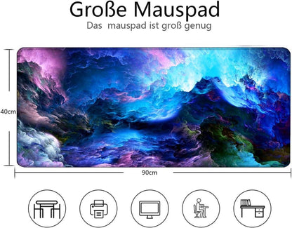 Gaming Mauspad XXL 900x400mm Sternennebel Vernähte Kanten Wasserdicht