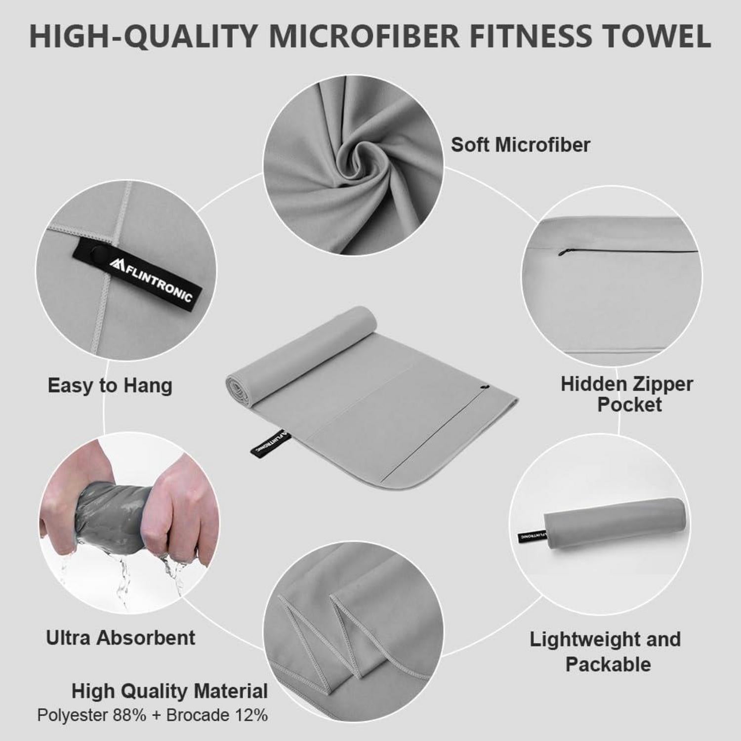 Mikrofaser Sporthandtuch Grau 130x50cm - Schnelltrocknend & antibakteriell