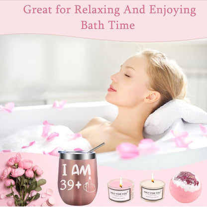 40. Geburtstag Geschenkset für Frauen, Weinbecher, Spa-Geschenkbox