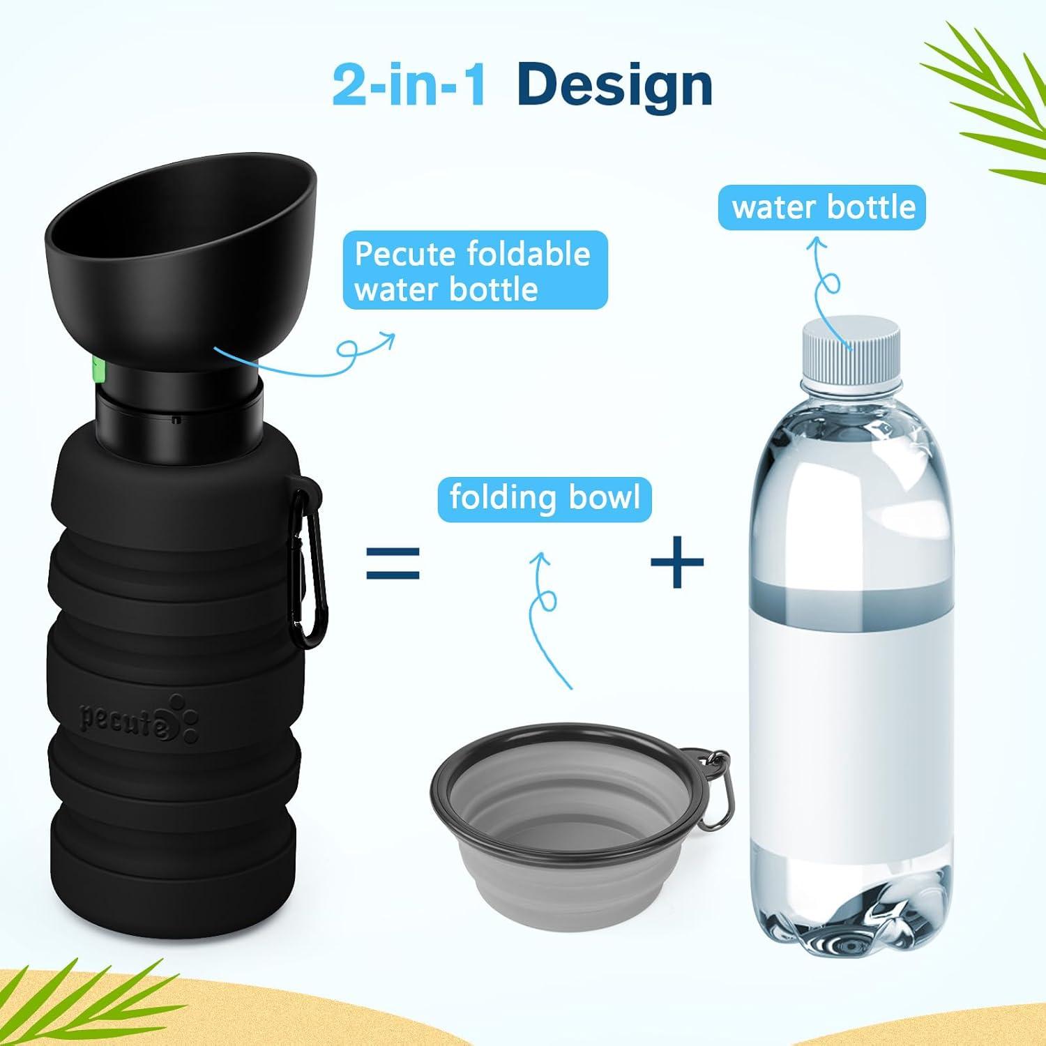 Faltbare Hundewasserflasche Schwarz 850ml für Unterwegs