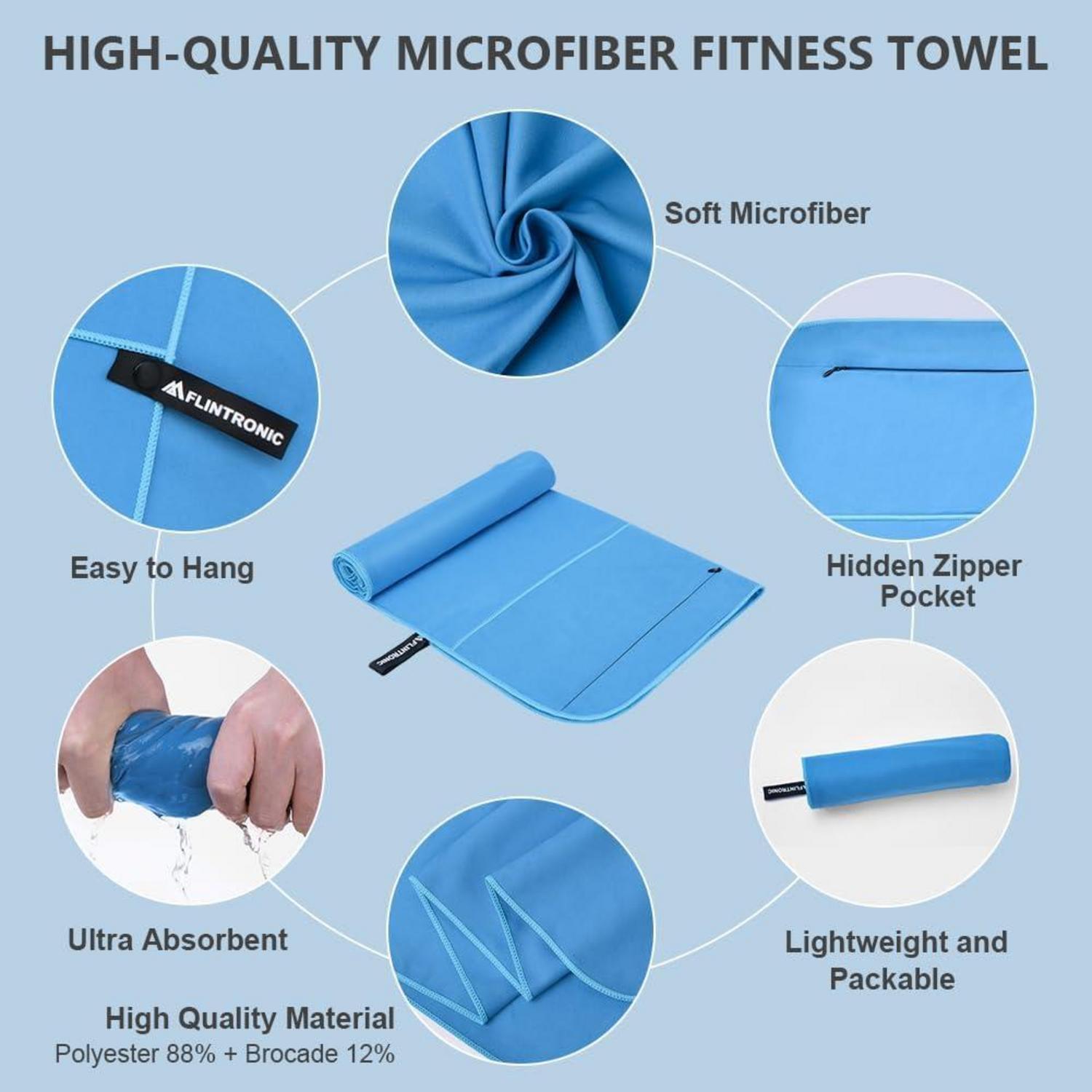 Mikrofaser Handtuch 130 x 50 cm Schnelltrocknend Blau Fitness Sauna Strand