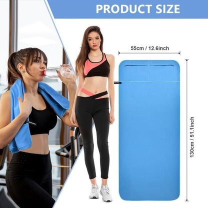 Microfaser Handtuch 130x50 cm Blau Schnelltrocknend Sauna Fitness Strand